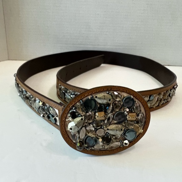 Jewel Embellished Belt silver pewter jewel tone man made material 43” - Picture 1 of 12